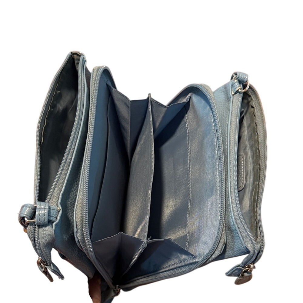 Giani Bernini Baby Blue Leather‎ Crossbody Bag Mini Minimalist Vacation - Picture 3 of 14